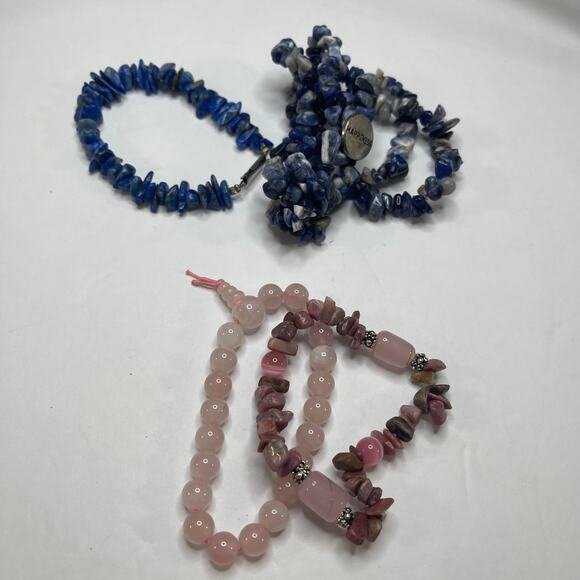 Stretch bracelets in blue and mauve pink rock chips beads beaded boho trendy - Picture 1 of 10